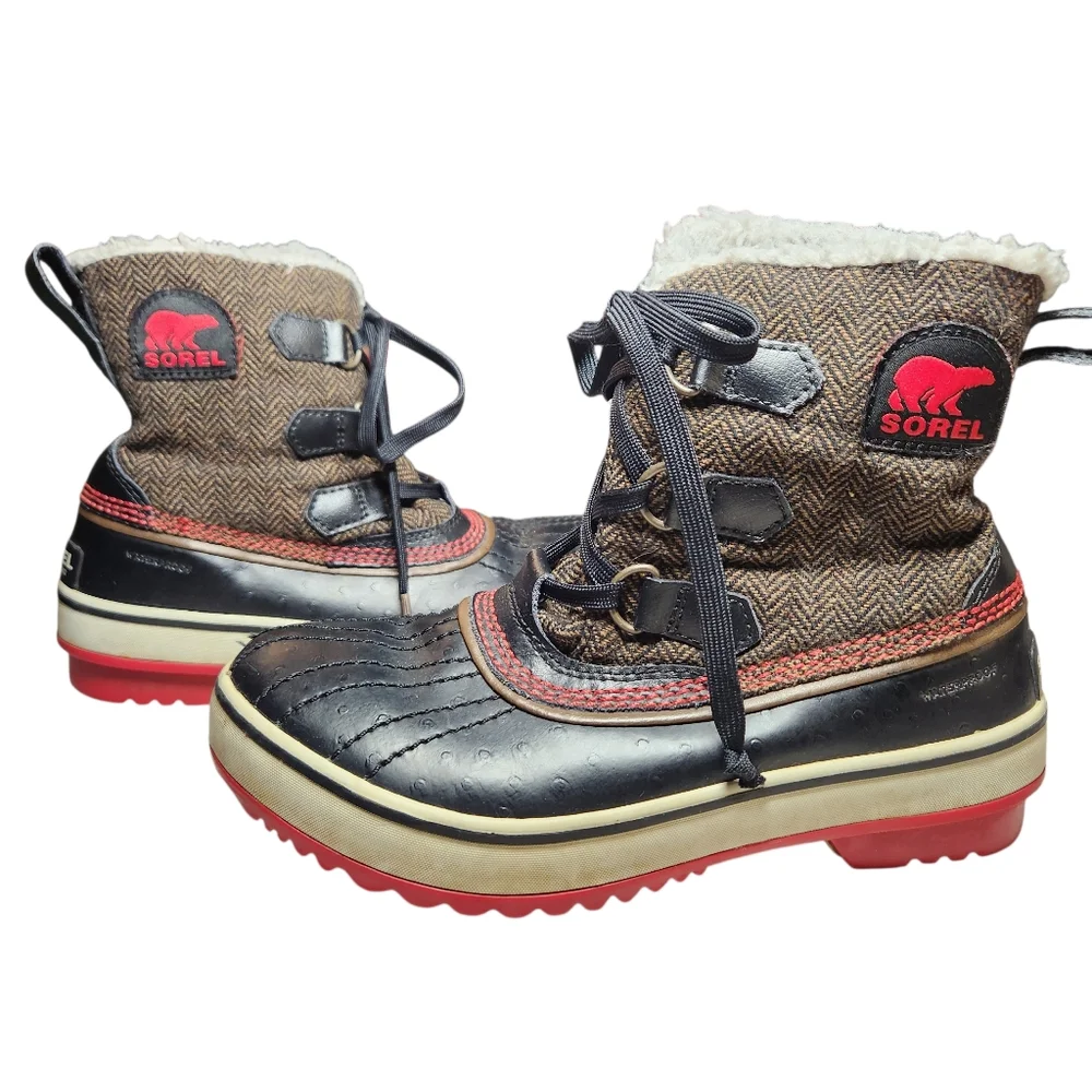 Sorel Tivoli II Herringbone Winter Snow Boot Insulated Black Fleece Duckboot 5.5